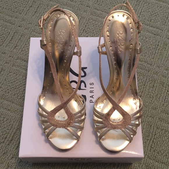 BCBG Paris gold strappy evening shoes - Picture 2 of 5